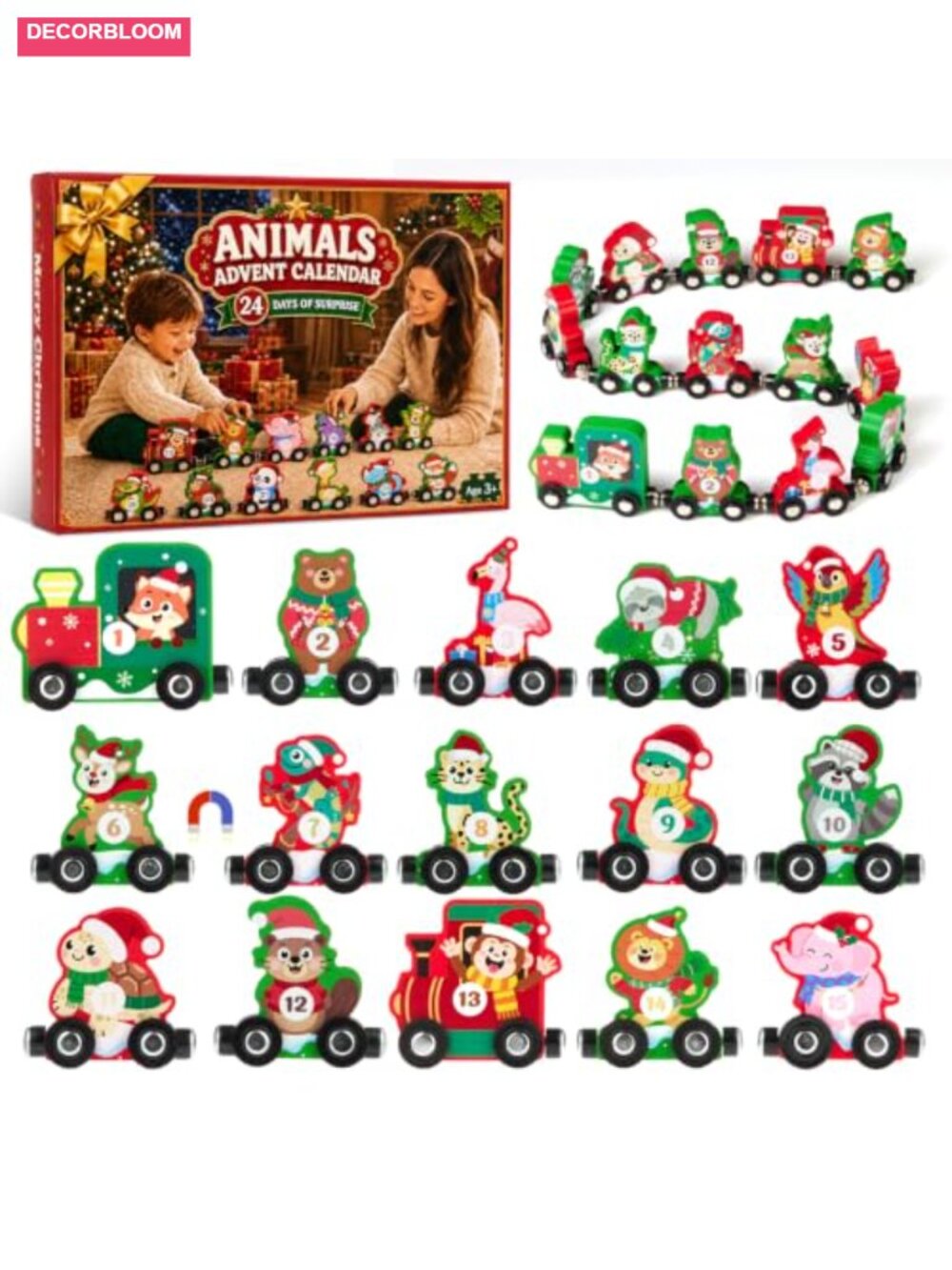 Wooden Animal Train Advent Calendar 24 Day Christmas Countdown